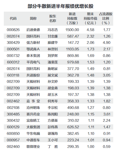 二季度牛散新进股曝光 偏爱绩优高增长和壳概念股