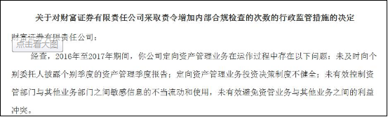 财富证券定向资管业务存四大严重问题 被监管责令增加内部合规检查次数