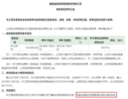 国盛金控与中江信托将对簿公堂 24亿业绩对赌出大事