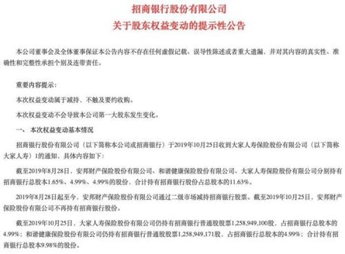 140亿大清仓！安邦财险退出招商银行 更名后减持不断下一个是谁？