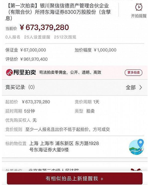 中信信托申请拍卖东海证券8300万股受阻，或涉“阜兴系”资产处置