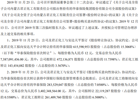 君正集团转让部分华泰保险股份获批 公司临时股东大会决议新添变数