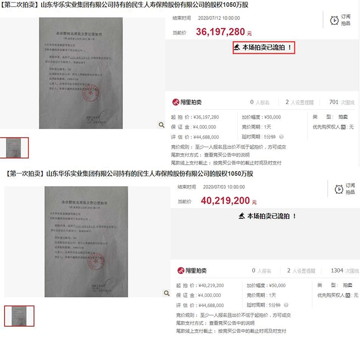 民生人寿1050万股股权降价难逃流拍厄运 一季度净亏损6647万元