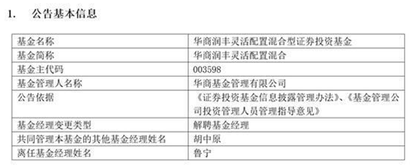 鲁宁不再担任华商基金旗下两只基金基金经理