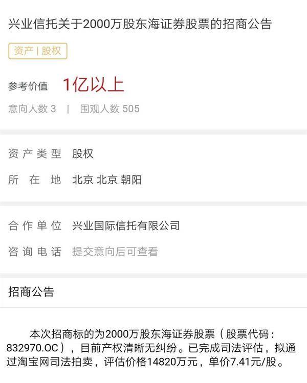 500多人围观 3人有意！这家券商2000万股将拍卖 上半年净利增近40%